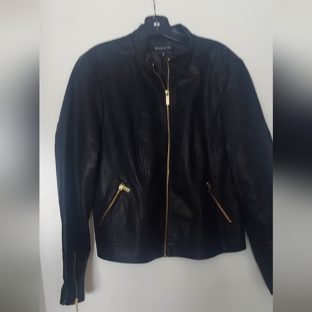 Baccini Black Vegan Leather Jacket with Gold Accents